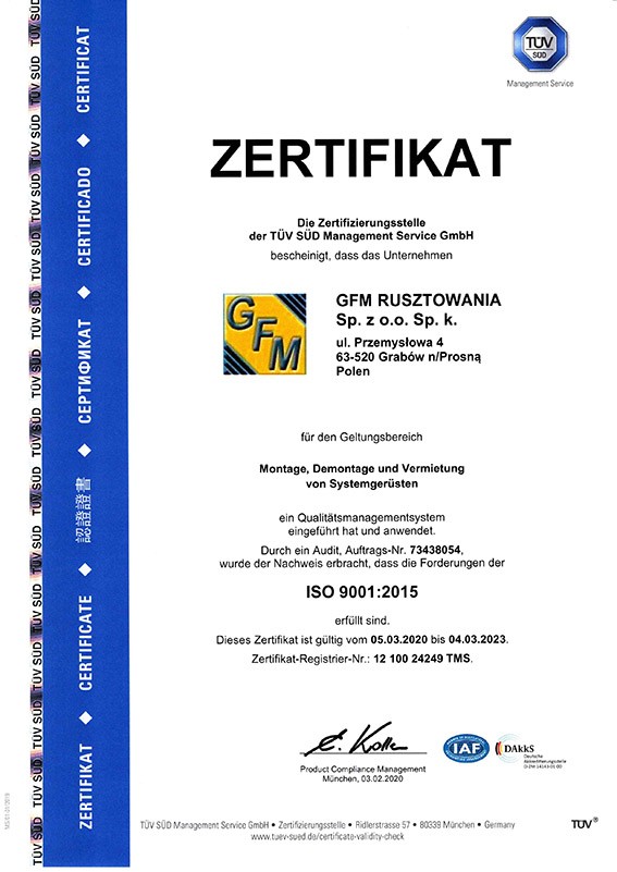 Certyfikat ISO 9001 - System Zarządzania Jakością