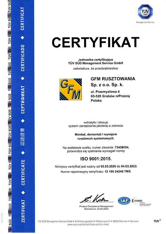Certyfikat OHSAS / PN-N-18001 - Bezpieczeństwo Pracy